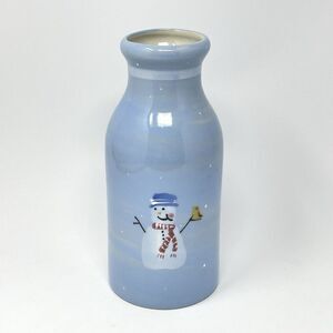 Hartstone Snow People Milk Bottle Decanter Vase Winter Christmas Snowman Blue 9”